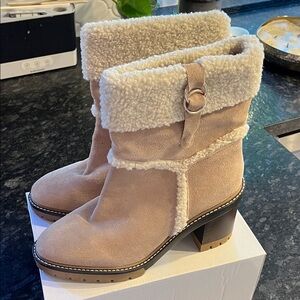 Kensie Tan Shearling Ankle Boots (Brand New)